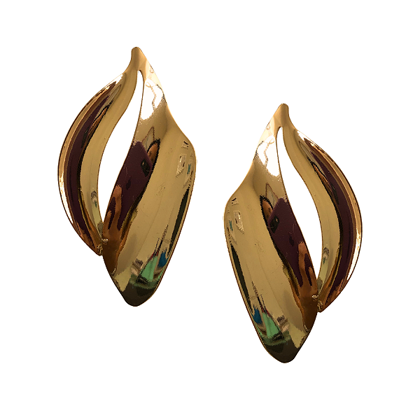 Brinco Grande Folha Dourada Abaloada BG2064