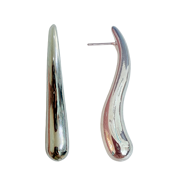 Brinco Grande Gota Prata Comprida Curvada BG2066