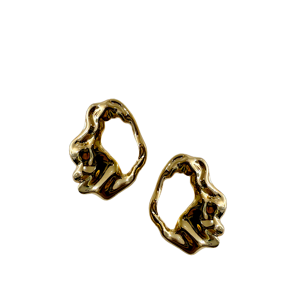 Brinco Médio Orgânico Dourado Amassado BM2069