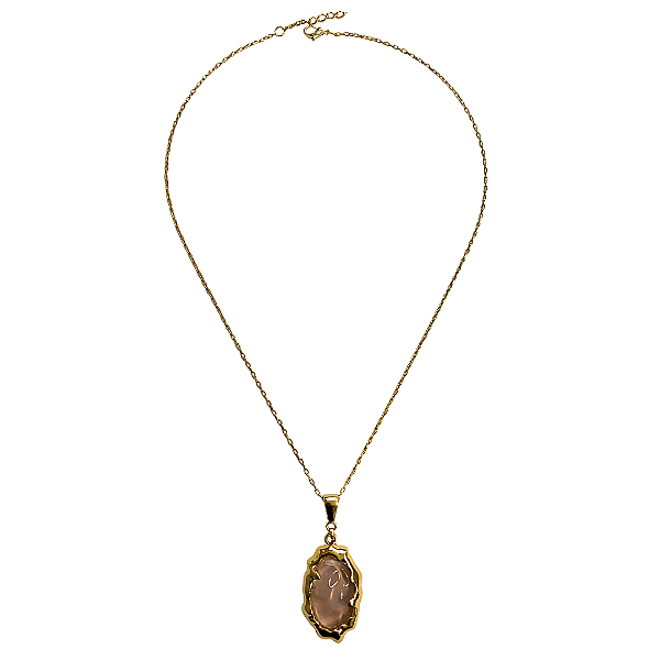 Colar Comprido Dourado com Pingente de Resina Rosê CL784