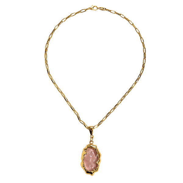 Colar 2 em 1 Dourado com Pingente de Resina Rosê CL784