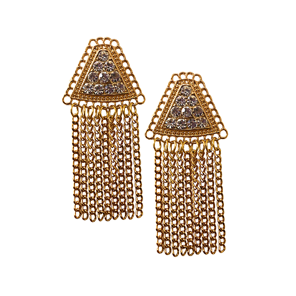 Brinco Grande Triangular de Strass Branco com Correntes BG2081