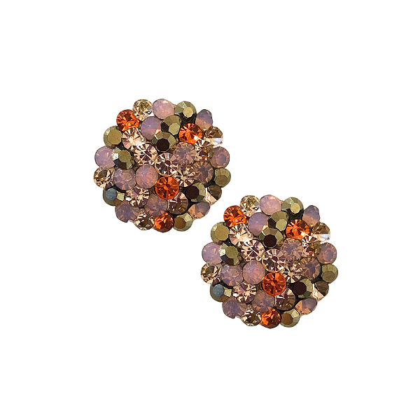 Brinco Pequeno Redondo de Strass Ouro Velho, Rosa Opal, Laranja e Rosê BF1299