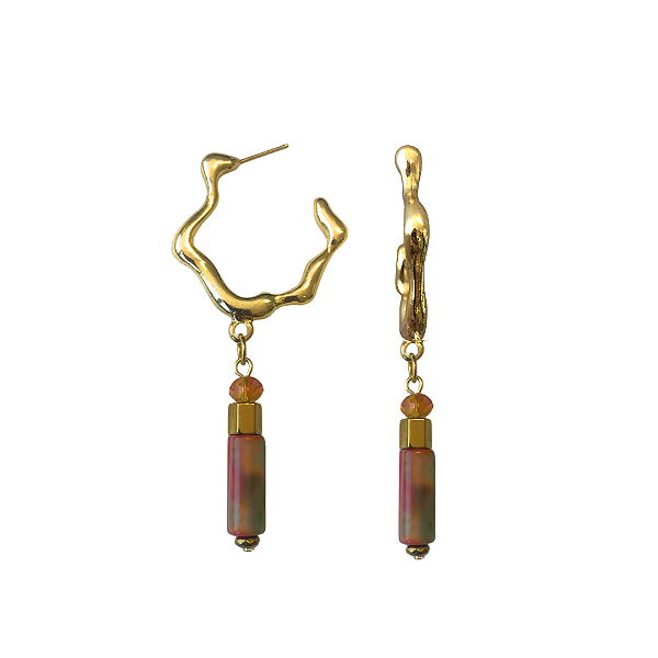 Argola Orgânica Dourada com Pedra Natural e Hematita BG2090