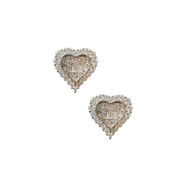 Brinco Pequeno Semijoia Prata Coração com Zircônias BF1307