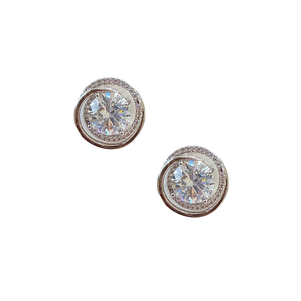 Brinco Pequeno Semijoia Prata Círculos com Pedra de Zircônias BF1312
