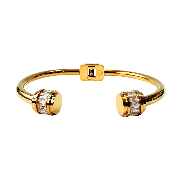 Bracelete de Aço Dourado Aberto com Zircônias 801P