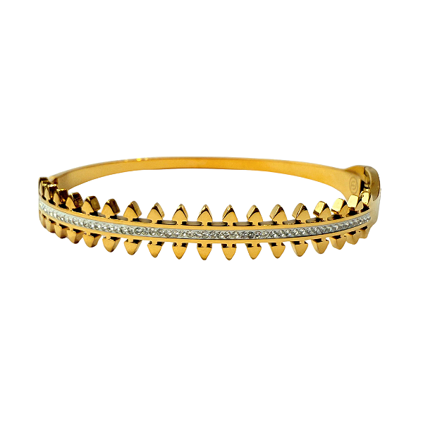 Bracelete de Aço Dourado Rendado com Zircônias 802P