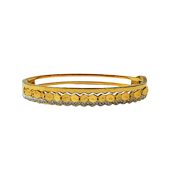 Bracelete de Aço Dourado Colmeia com Zircônias 803P