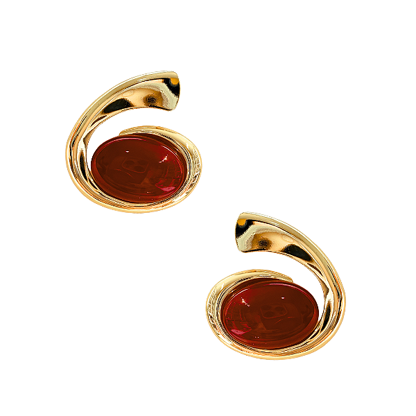 Brinco Grande Meia Volta Dourado com Pedra Marsala BG2101