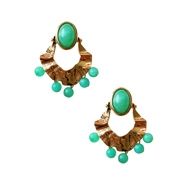 Brinco Grande Orgânico Dourado com Pedras Turquesa BG2106