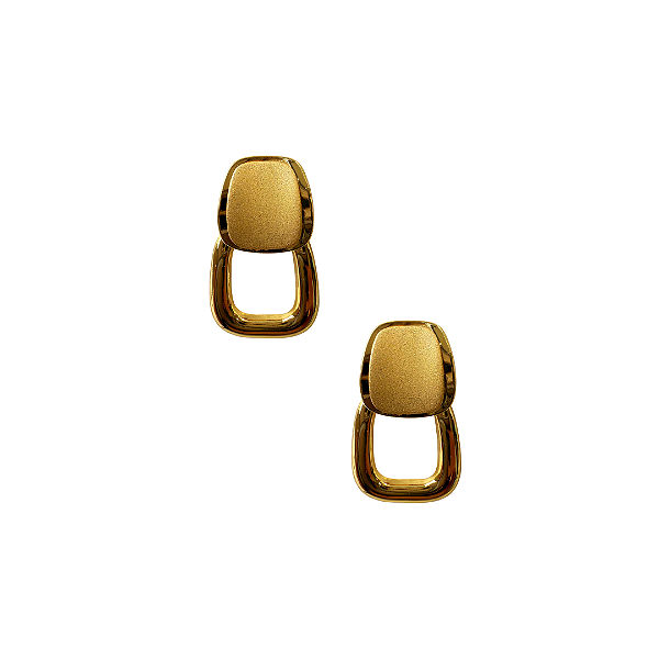 Brinco Médio de Aço Dourado Fosco com Quadrado Pendurado BM2107