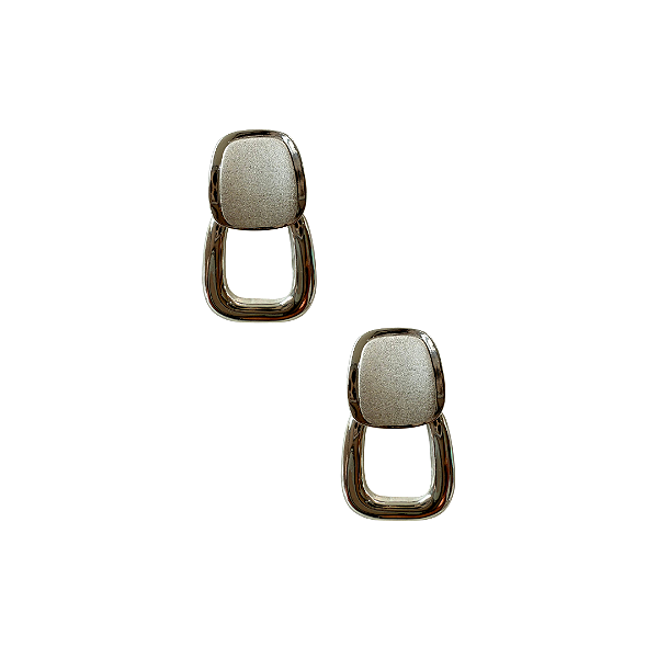 Brinco Médio de Aço Prata Fosco com Quadrado Pendurado BM2108