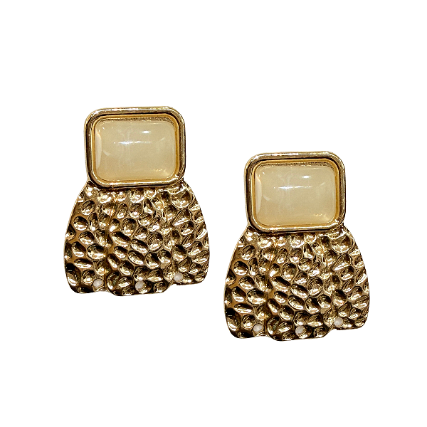 Brinco Médio Dourado com Pedra Branca