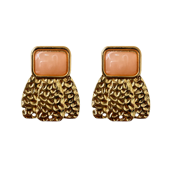 Brinco Médio Dourado com Pedra Rosê Feminino Elegante BG2111
