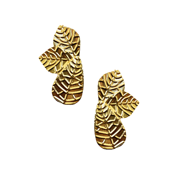 Brinco Grande Meia Folha Dourada Texturizada BG2121