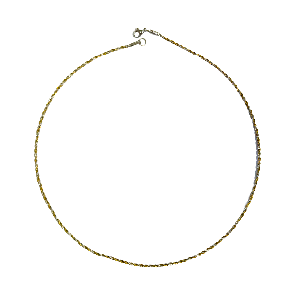 Colar de Aço Torcido Prata com Dourado CL794