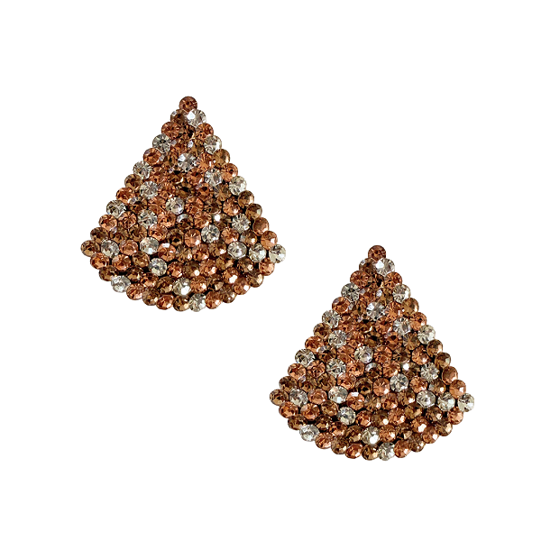 Brinco Grande Triângulo com Strass Rosê, Cristal e Dourado BG2123
