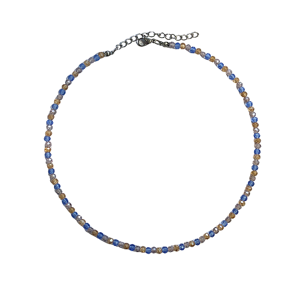 Choker de Cristais Azul, Dourado e Lilás CL808