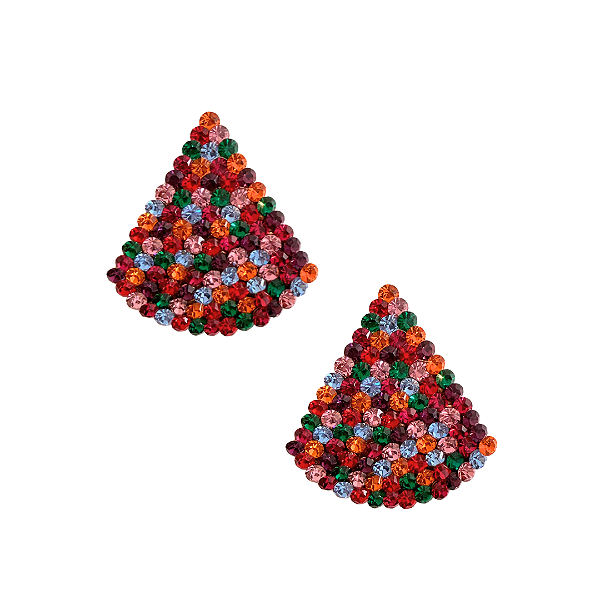 Brinco Grande Triângulo com Strass Colorido BG2124