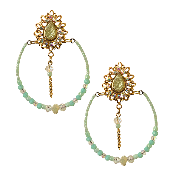 Argola Grande de Miçangas Verde Claro com Furta-cor BG2130