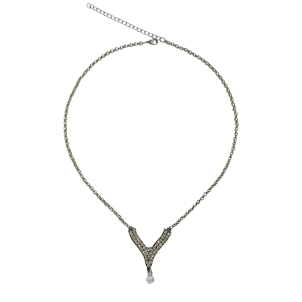 Colar Prata com Pingente de Strass Branco CL809