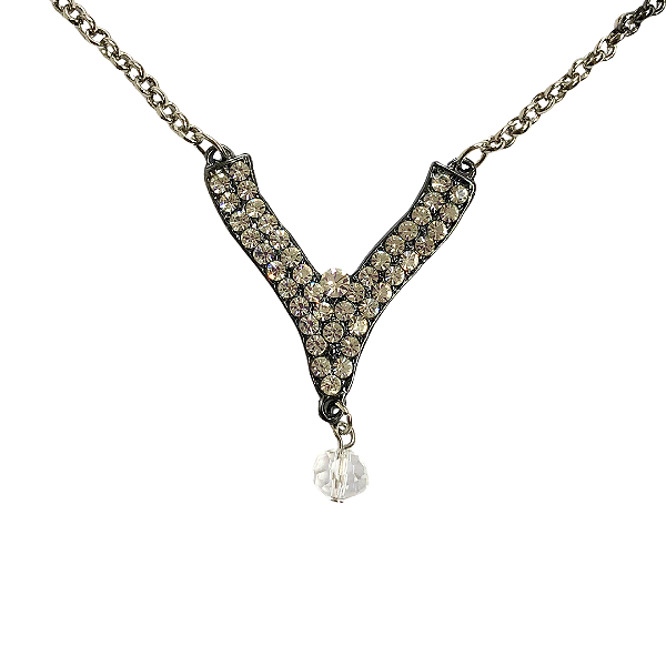 Colar Prata com Pingente de Strass Branco