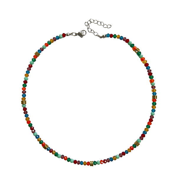 Choker Gargantilha de Cristais Coloridos e Hematita Dourada
