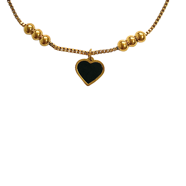 Pulseira de Aço Dourada com Pingente de Coração Preto 818P