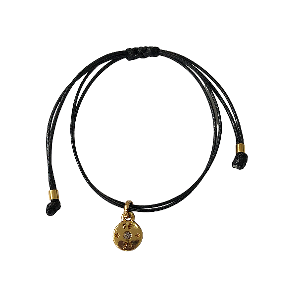 Pulseira Regulável de Fio Preto com Pingente Fé 820P