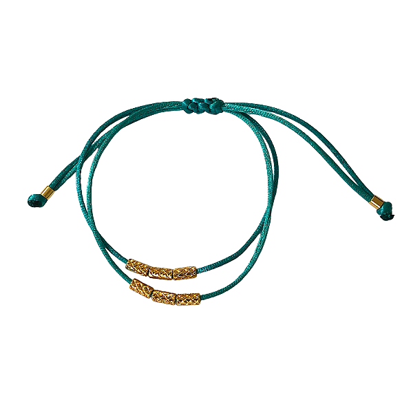 Pulseira Regulável Fio de Seda Verde Água com Canutilhos Dourado 822P