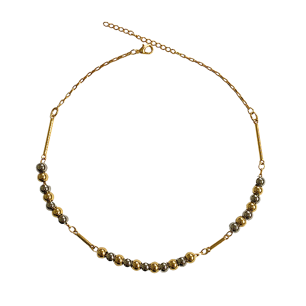 Colar Bolas Prata com Dourado CL813