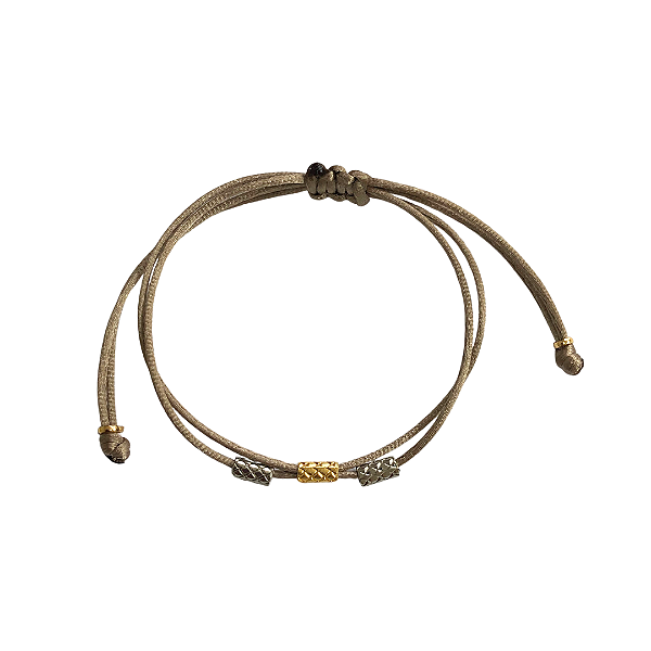 Pulseira Regulável Fio de Seda Caqui e Canutilhos Prata e Dourado 830P