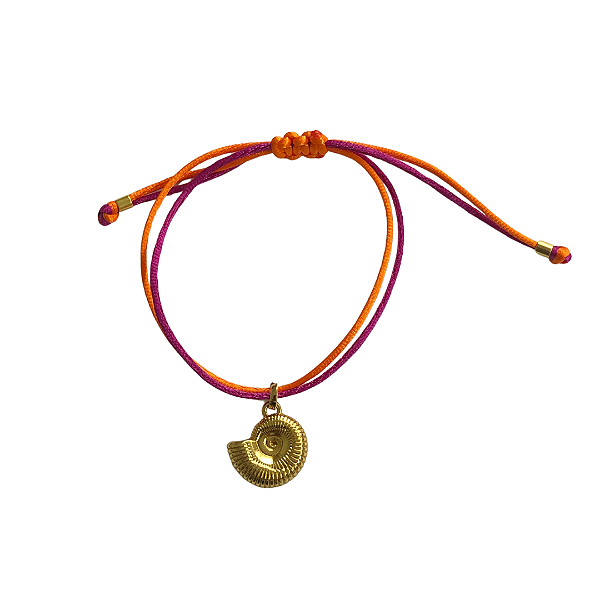 Pulseira Regulável Fio de Seda Laranja com Fúcsia com Pingente de Concha 827P
