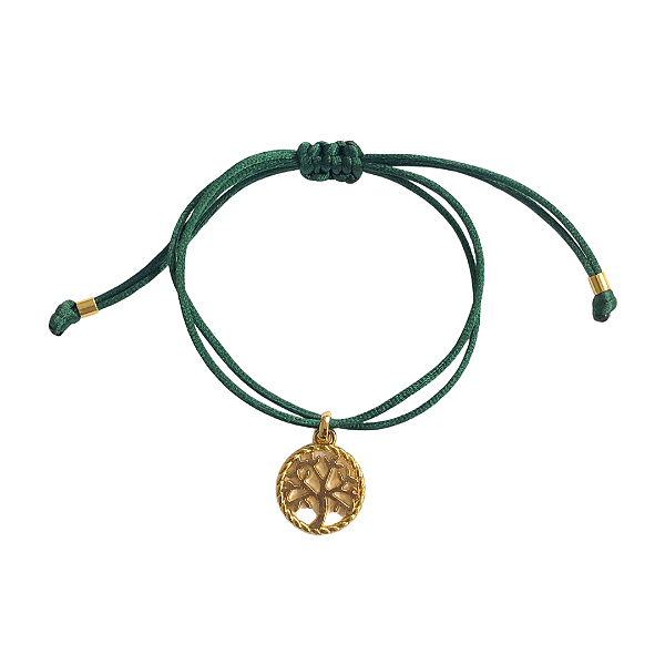 Pulseira Regulável Fio de Seda Verde Esmeralda com Pingente de Árvore da Vida 826P