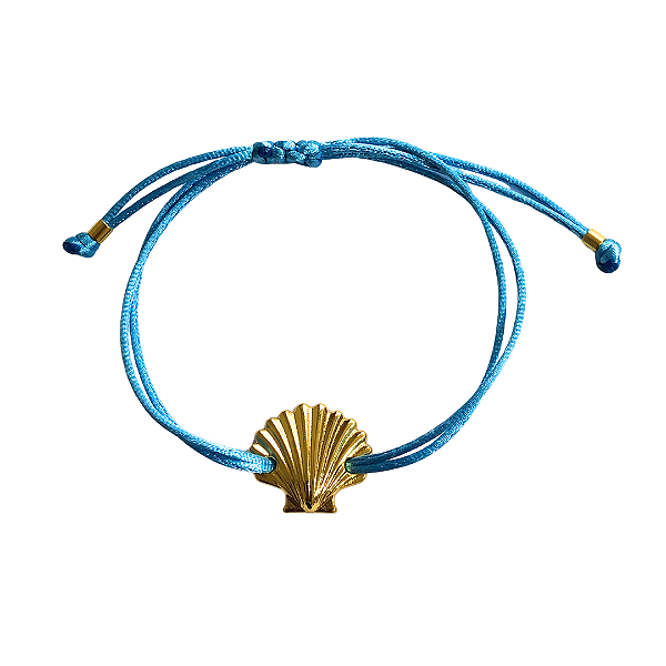 Pulseira Regulável Fio de Seda Azul Claro com Pingente de Concha 824P