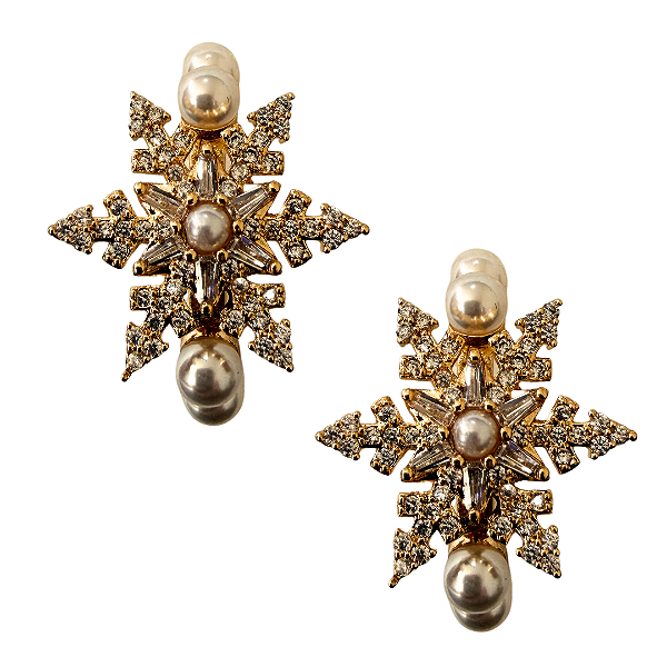 Argola Média Dourada de Pérolas com Estrela de Zircônia BM2139