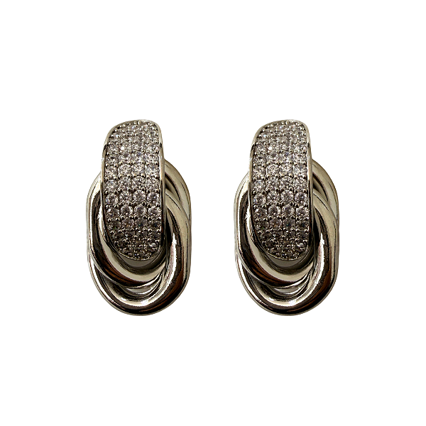 Brinco Médio Prata Argolas Oval com Zircônias BF1340