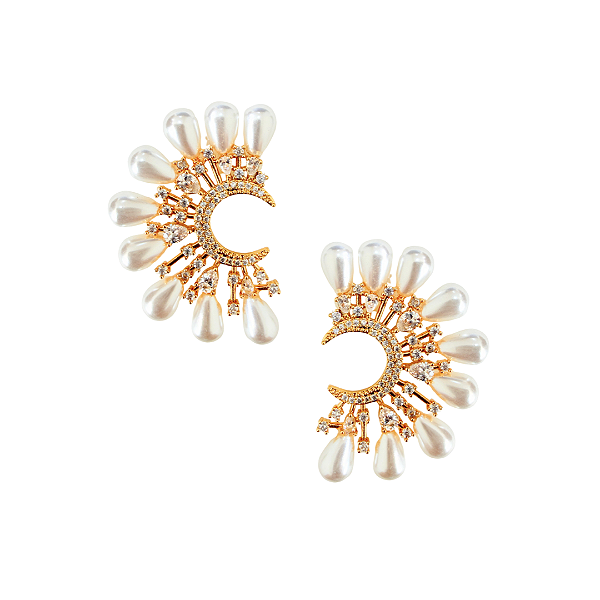 Meia Argola Média Dourada com Pérolas e Zircônias BM2140