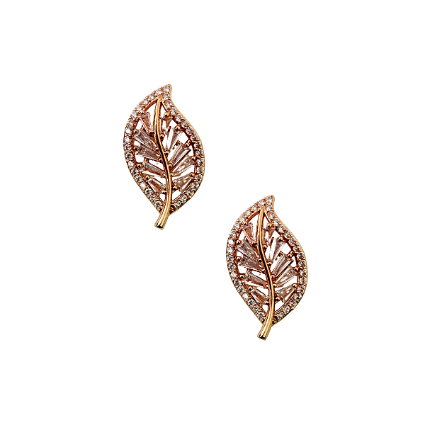 Brinco Pequeno Folha Dourada com Zircônias BF1342