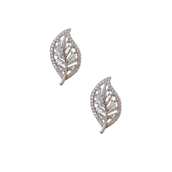 Brinco Pequeno Folha Prata com Zircônias BF1343