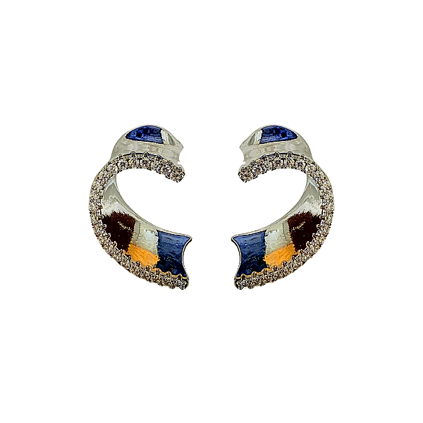 Brinco Médio Meia Argola Prata com Zircônias BM2153