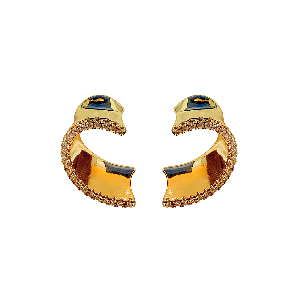 Brinco Médio Meia Argola Dourada com Zircônias BM2152