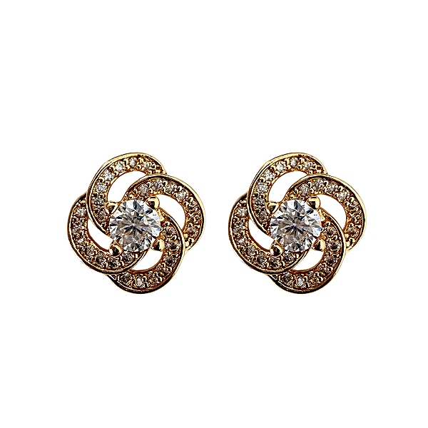 Brinco Pequeno Catavento Dourado com Zircônias BF1346