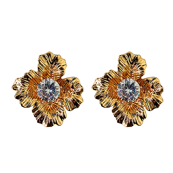 Brinco Médio Flor Dourada com Zircônia BM2148