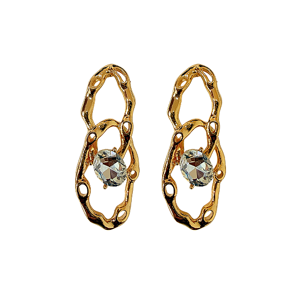 Brinco Grande Elos Dourado com Cristal Branco BG2156