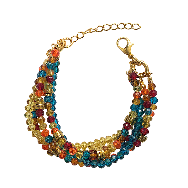 Pulseira de 5 Voltas de Cristais Coloridos com Hematita Dourada 836P