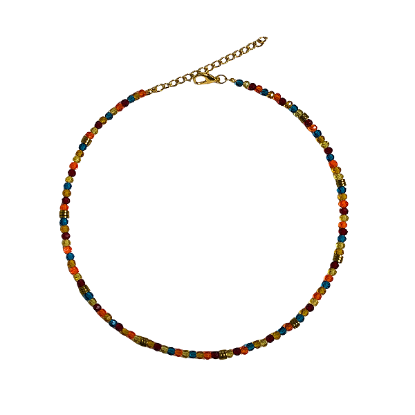 Choker de Cristais Laranja, Caramelo, Vermelho, Azul Petróleo, Amarelo Candy e Hematita Dourada CL815