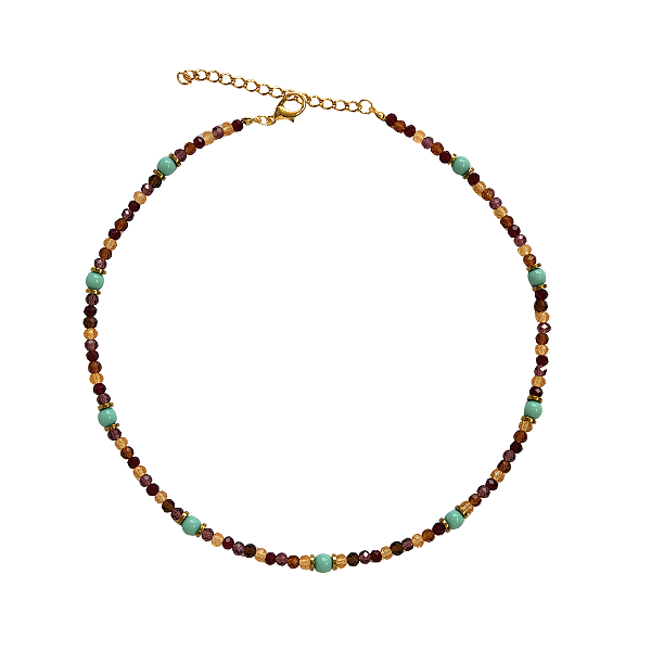 Choker de Cristais Tons Outonais com Turquesa e Hematita Dourada CL816
