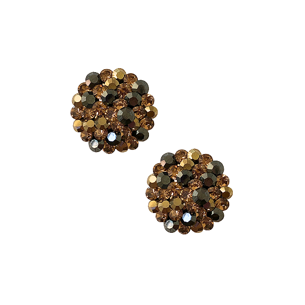Brinco Redondo de Strass Dourado, Hematite e Ouro Velho BF1372